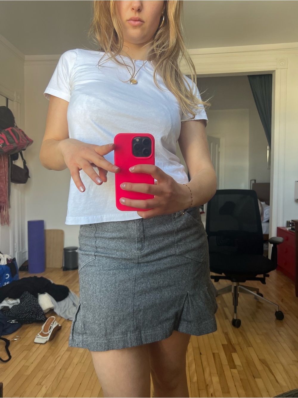 Vintage Gray Pleated Wool Skirt